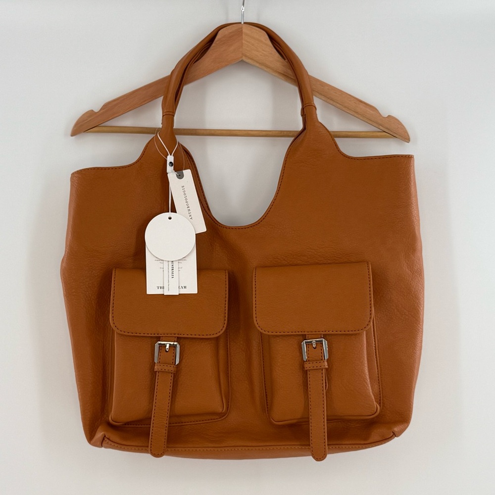 NWT Anthropologie Urban Originals  Vegan Royal Buckle Slouchy Tote Golden Tan